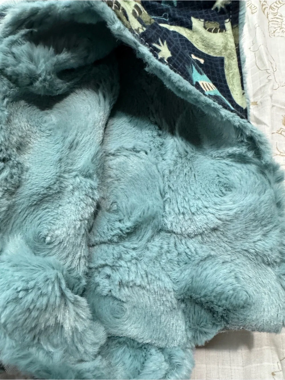 Plush Dinosaur Print Baby Blanket set- Navy, Teal & Yellow
